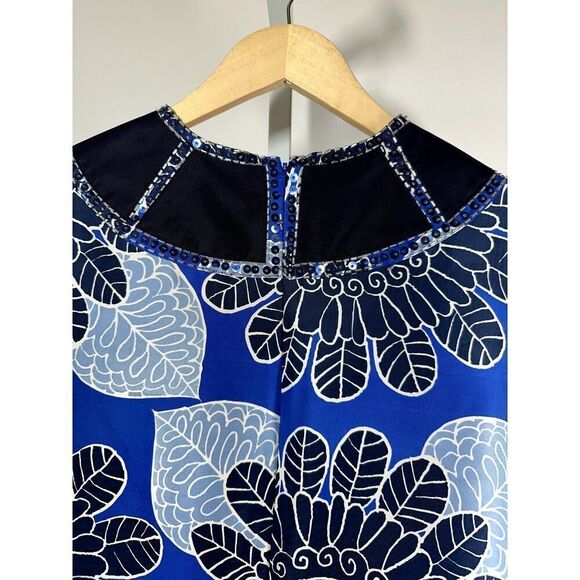 TORY BURCH Women's Silk Beaded Floral Sleeveless Shift Dress Blue Size 4 - Picture 6 of 11